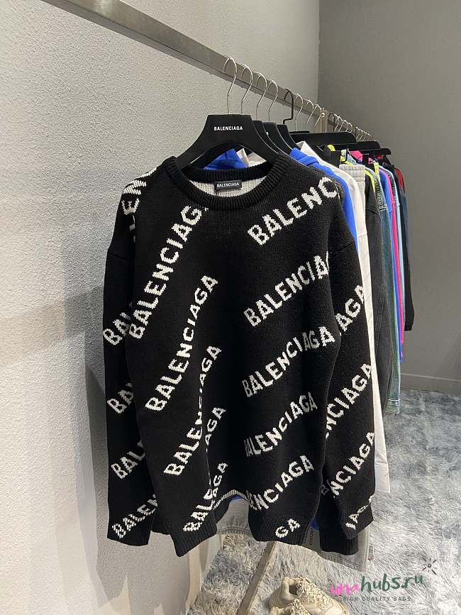 Balenciaga black intarsia logo jumper sweater - 1