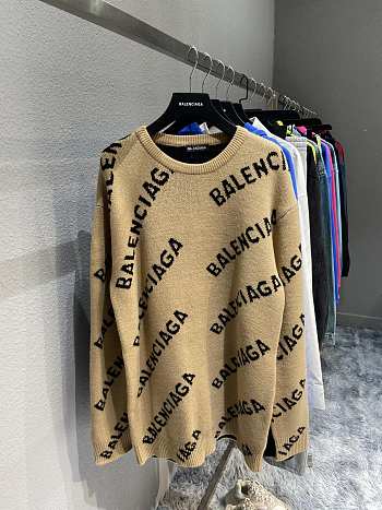 Balenciaga beige intarsia logo jumper sweater