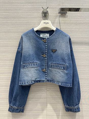 Prada Logo Plaque Cropped Denim Coat