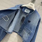 Prada Logo Plaque Cropped Denim Coat - 3