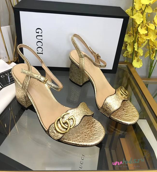 Gucci Marmont Block Golden Heels - 1