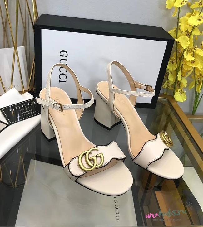 Gucci Marmont Block White Heels - 1