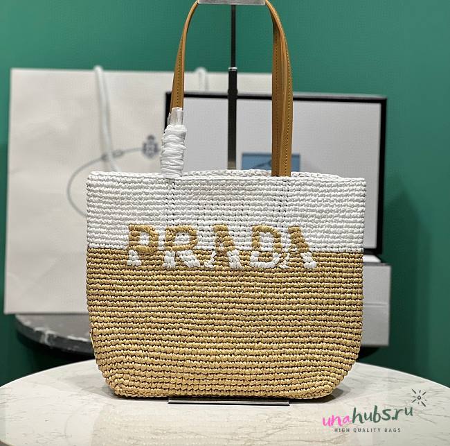 Prada small raffia and leather tote bag - 1