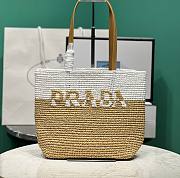 Prada small raffia and leather tote bag - 1