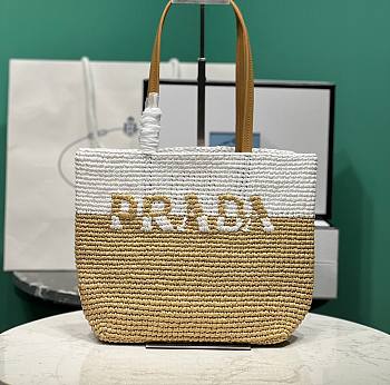 Prada small raffia and leather tote bag