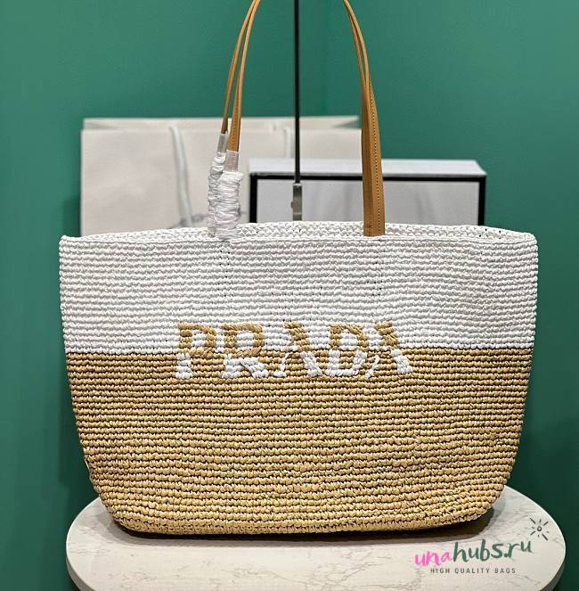 Prada raffia and leather tote bag - 1