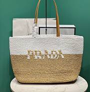 Prada raffia and leather tote bag - 1