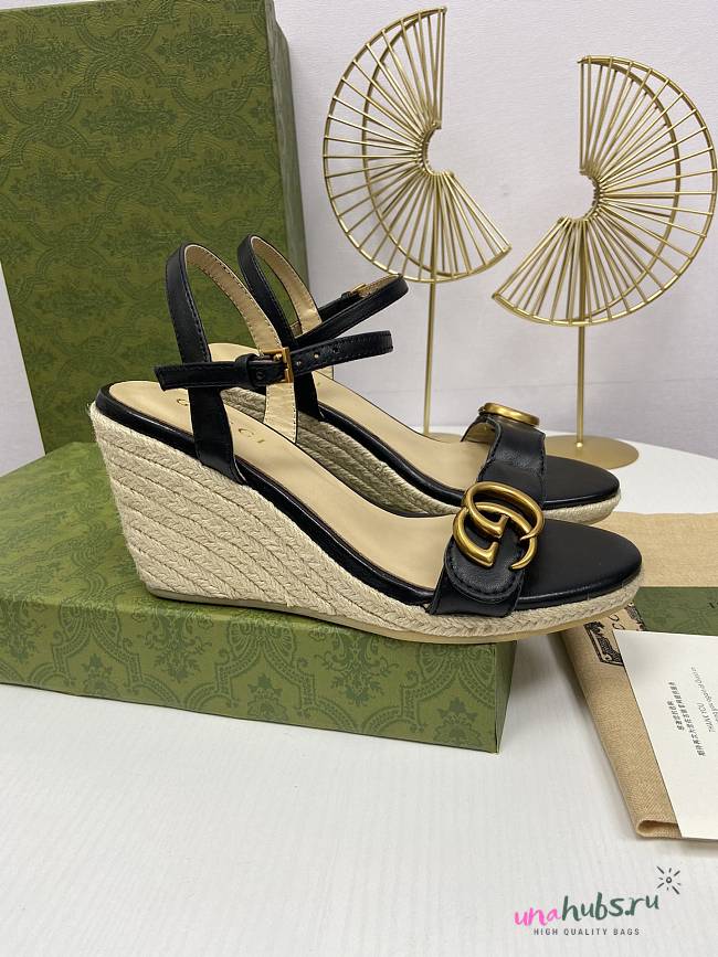 Gucci aitana espadrille wedge black sandals 85mm - 1