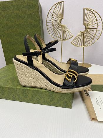 Gucci aitana espadrille wedge black sandals 85mm