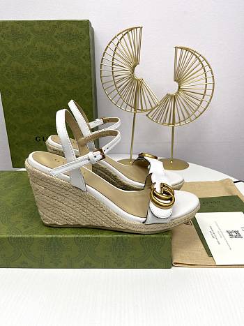 Gucci aitana espadrille wedge white sandals 85mm