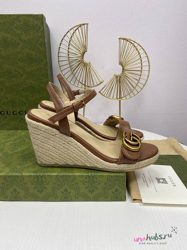 Gucci aitana espadrille wedge brown sandals 85mm - 1