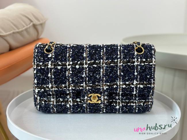 Chanel CF Dark Blue Tweed Flap Bag - 1