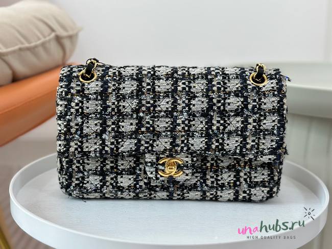 Chanel CF Black Tweed Flap Bag - 1