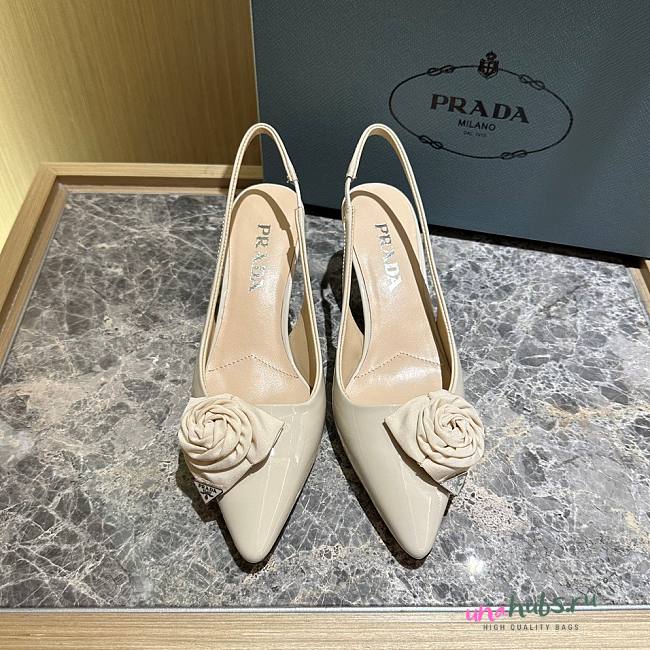 Prada 65mm Faux-flower Beige Leather Pumps  - 1