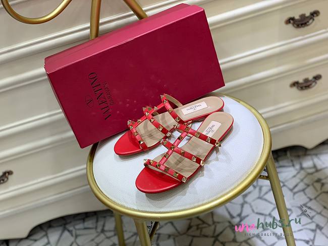 Valentino Red Leather Slippers - 1