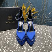 Versace Aevitas Pointy stud blue leather platform pumps - 5