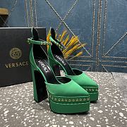 Versace Aevitas Pointy stud green leather platform pumps - 6