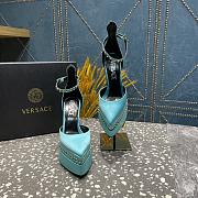 Versace Aevitas Pointy stud light blue leather platform pumps - 5