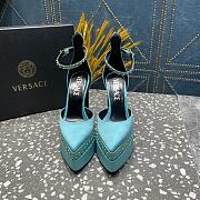 Versace Aevitas Pointy stud light blue leather platform pumps - 3