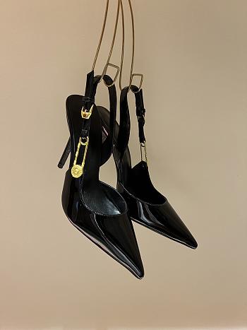 Versace Safety Pin Pointed Toe Slingback Black Pumps 12cm