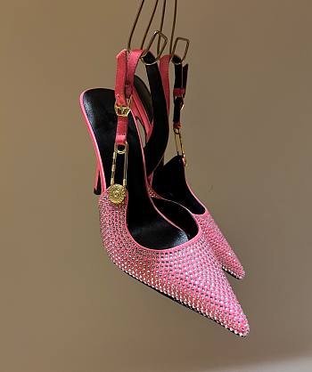 Versace Safety Pin Pointed Toe Slingback Pink Pumps 12cm