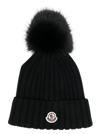 Moncler Women's Black Beanie With Pom-pom