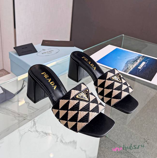 Prada Black Logo-plaque Heeled Sandals - 1