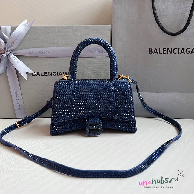 Balenciaga Hourglass XS Rhinestone Dark Blue Bag - 1