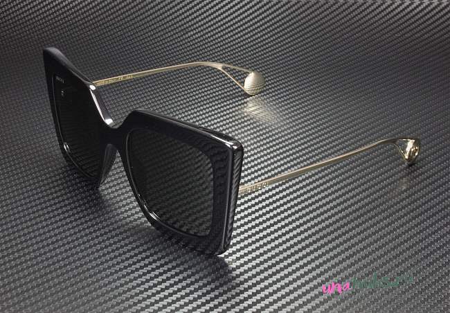 GUCCI GG0435S Rectangular Sqr Black Shiny Gold Sunglasses - 1