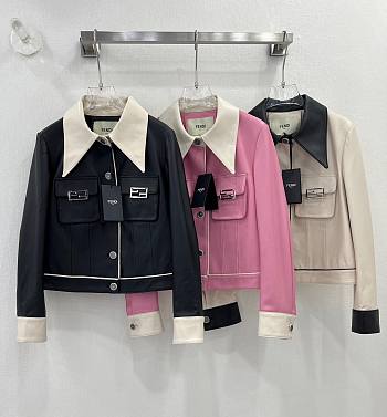 Fendi leather coat (black/ pink/ white)