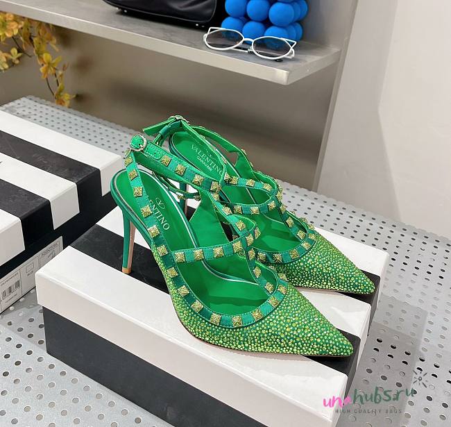 Valentino garavani green sequin rockstud heels - 1