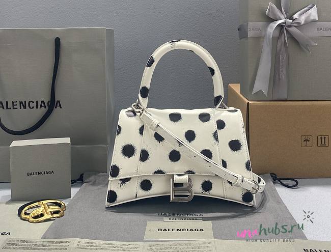 Balenciaga Polka Dot Small Hourglass White Top Handle Bag - 1