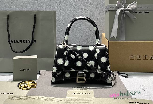 Balenciaga Polka Dot Small Hourglass Black Top Handle Bag - 1