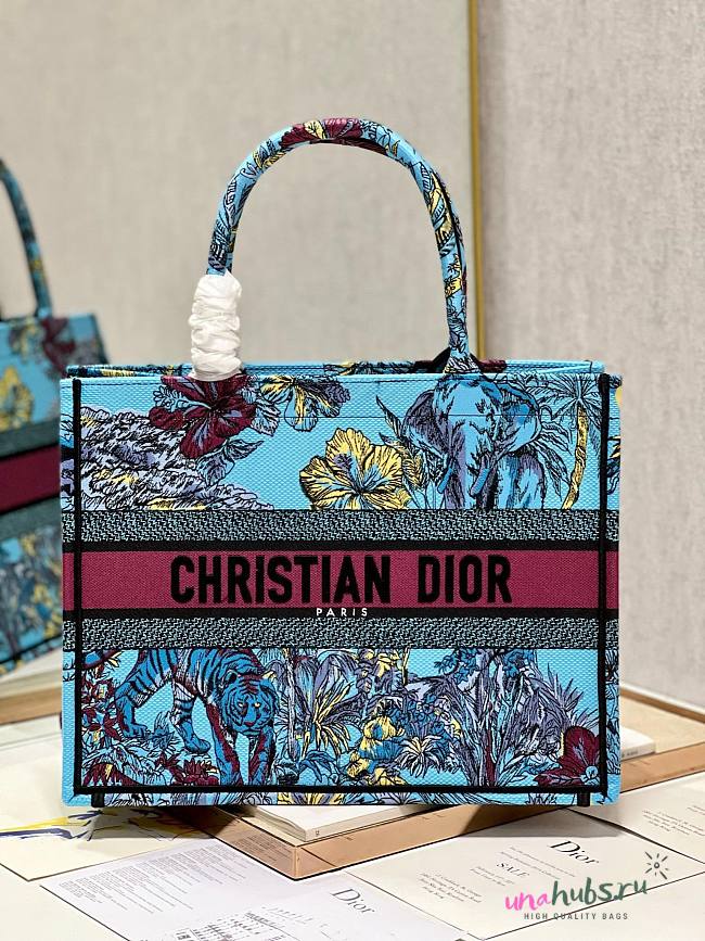 Dior medium book tote celestial blue multicolor embroidery bag - 1