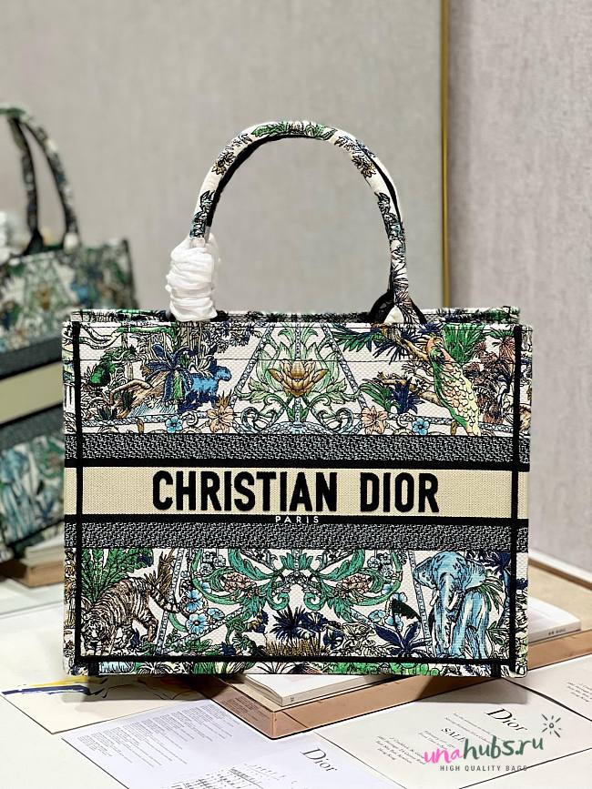 Dior medium book tote white multicolor embroidery bag - 1