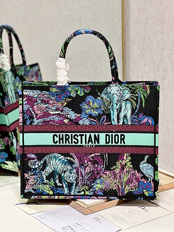 Dior large book tote blue multicolor embroidery bag