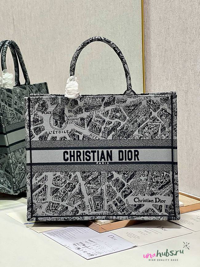 Dior large book tote gray plan de Paris embroidery bag - 1