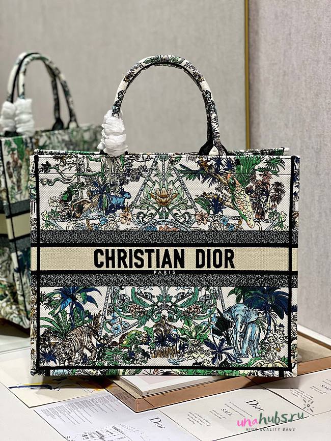 Dior large book tote white multicolor embroidery bag - 1