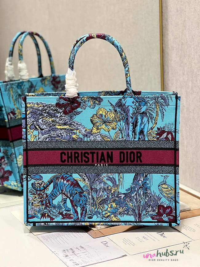 Dior large book tote celestial blue multicolor embroidery bag - 1