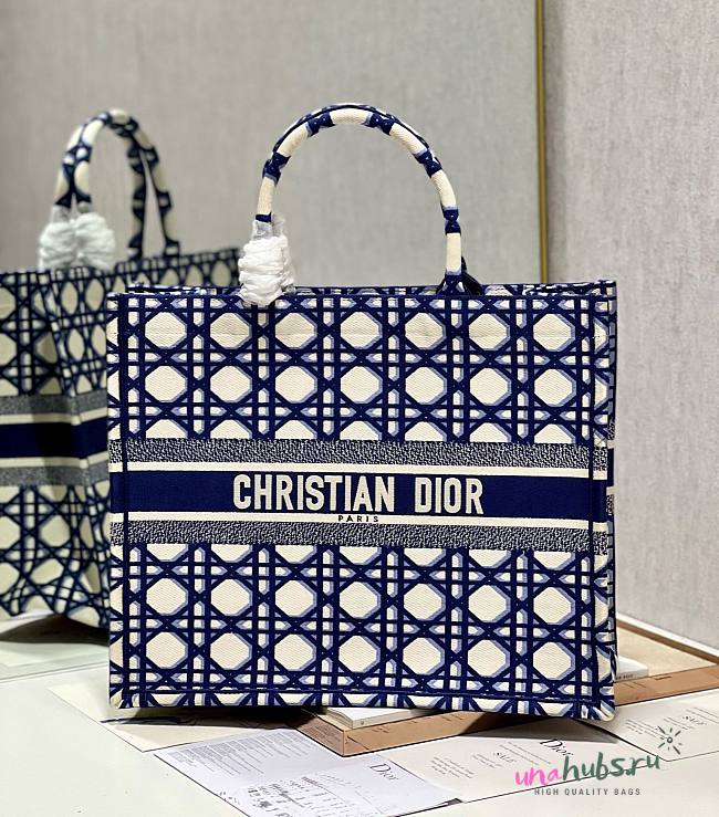 Dior large blue caro embroidery bag - 1