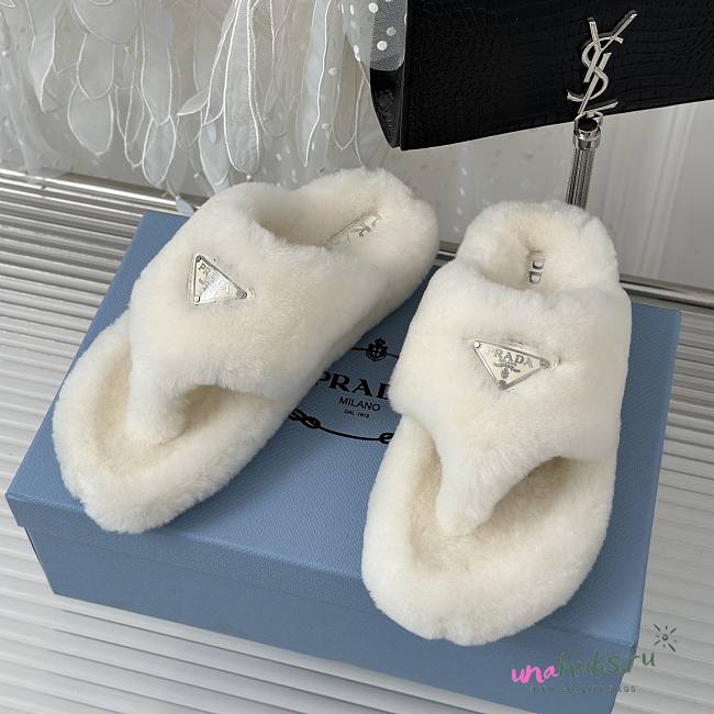 Prada white shearling slippers - 1