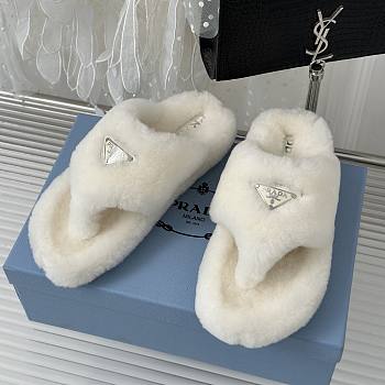 Prada white shearling slippers