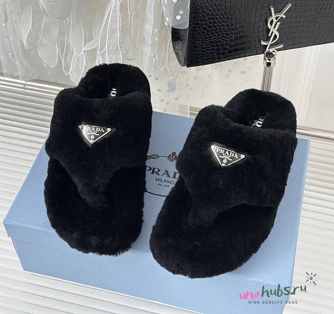 Prada black shearling slippers - 1