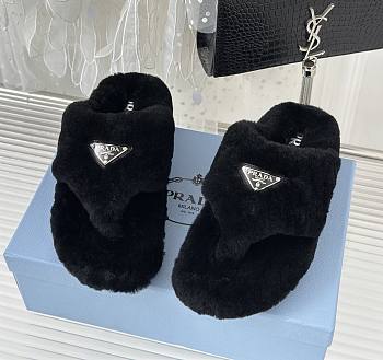Prada black shearling slippers
