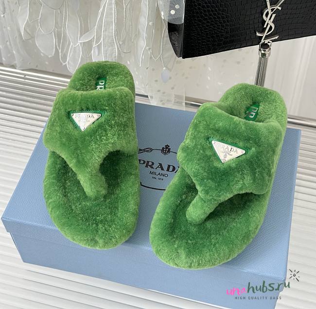 Prada green shearling slippers - 1