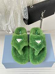 Prada green shearling slippers - 3