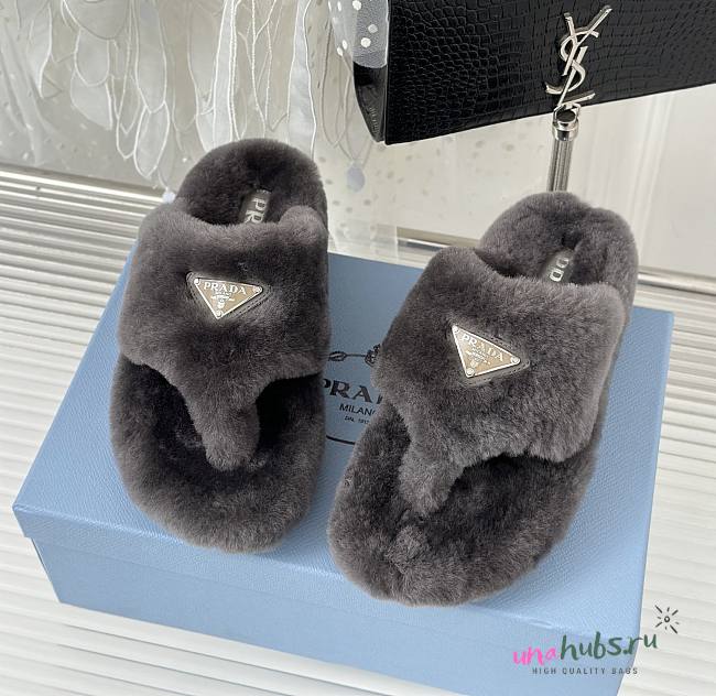 Prada grey shearling slippers - 1