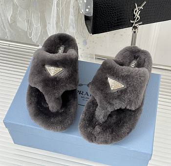 Prada grey shearling slippers