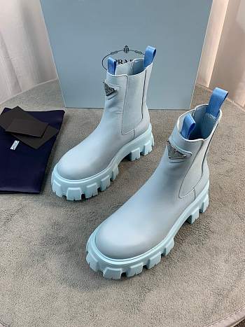 Prada blue brushed leather booties