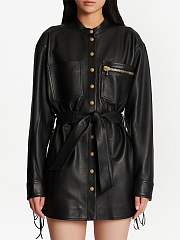 Balmain Belted Leather Shirt Jacket  - 2